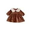 Vestido para Niña 2026 Estilo Coreano Ins con Solapa, Bloques de Color, Flores Bordadas, Nuevo Estilo Primavera y Otoño para Niñas Pequeñas, Vestido de Princesa