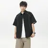 Camisa Masculina de Verão Nova Cor Sólida Gola Lapela Tendência Estilo Americano Jovem e Meia-Idade Manga Curta Versátil ao Ar Livre Estilo Japonês Verão