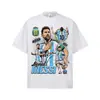 Camiseta de marca moderna de algodón puro tejido, manga corta, estilo americano, cuello pequeño, corte holgado, con estampado retro de fútbol de Argentina de MESSI, de uso rudo