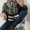 Ropa de moda popular ~ bufanda con estampado de cebra retro cálida de otoño e invierno para estudiantes femeninas, bufanda gruesa de lana tejida