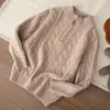 Suéter grosso infantil de lã pura com gola alta e meia-zip, com design trançado tridimensional, adequado para meninos e meninas, para bebês e crianças maiores