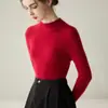 Suéter de una sola pieza 100% cachemira para mujer, cuello semi-alto, suéter de punto ajustado, estilo otoño e invierno