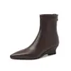 Botas de mujer súper elásticas ajustadas, nuevas botas de cuña con tacón medio y cremallera trasera de punta para otoño e invierno, botines elásticos de mujer, talla 42