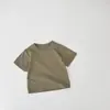 Camiseta Básica de Color Sólido para Bebé de Manga Corta Verano Puños en las Mangas con Bordado de Oso Top Holgado Básico de Media Manga