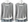 Playera de manga larga de dos piezas falsas para mujer 2023 Nueva Otoño Temprano Invierno Delgada Camiseta Base Interior Suelta Top de Ropa Exterior