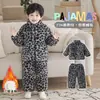 Ropa de Casa para Niños, Pijamas, Trajes de Algodón Acolchados de Tres Capas Engrosados de Terciopelo Coral para Niños, Ropa para Niños