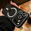 Funda magnética con diamantes flash para Apple 18Promax, iPhone16, chapada en metal, suave, con pedrería, 14, funda protectora anticaídas