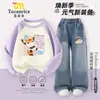 Traje de Outono Meninas Ovo Rosa 2025 Nova Blusa Raglan Jeans Casual Esportiva Meninas