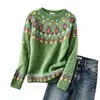 Novo suéter feminino da Amazon estilo europeu e americano, Sucesso de vendas na Wish, gola redonda, blocos de cor, folgado, moda, pulôver de tricô