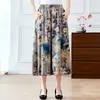 Falda pantalón de verano para mujeres de mediana edad y mayores, seda helada, gasa, pantalón ancho de ocho puntos, pantalones de pierna ancha grandes para mujeres de 50 años, falda, finos