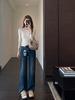 Jeans de Moda Retro de Alta Calidad Elásticos en Cuatro Direcciones de Cintura Alta Pierna Recta Estrecha Pierna Ancha para Mujer, Nuevo Estilo Otoño e Invierno