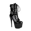 Botas de Cano Baixo para Comércio Exterior Outono e Inverno Femininas Bico Redondo Zíper Lateral Botas de Couro Couro Envernizado Botas Femininas Transfronteiriças Tamanho Grande Salto Super Alto Botas Martin