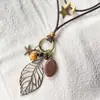 Colar Pingente Longo de Madeira Estilo Floresta Retro para Mulheres Corrente de Suéter de Nicho de Alta Qualidade Acessórios Decorativos Estilo Étnico Zen