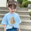 Camiseta de Algodão Puro de Manga Curta para Meninas, Estilo Ins de Verão, Corte Solto, Estampa de Desenho Animado Versátil, para Crianças Mais Velhas, Blusa Solta Tendência de Manga Curta