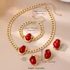 Conjunto de Aretes, Collar, Pulsera y Anillo Rojos de Perlas de Imitación, Personalizado y de Moda, Adecuado para que las Mujeres los Usen en Reuniones Diarias