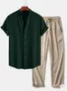 Estación Independiente de Comercio Exterior AliExpress Europeo y Americano Conjunto de Playa Casual Holgado para Hombre Camisa Elástica en Cuatro Direcciones Conjunto de Manga Corta Disponible para DZ