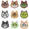 Patches bordados coloridos de cabeça de gato com fundo redondo, 9 estilos de patches de gato de desenho animado para aplicar com ferro, patches adesivos para reparar furos em roupas