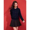 Cardigã de Malha Redondo com Manga Longa, Resistente, Decorado com Strass, para Mulheres, Novo Estilo Primavera Inicial 2026, Top Vermelho de Lã Slim Fit para o Ano de Nascimento