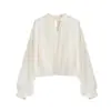 Novidade para o Outono 8/10 Outono Inicial Blusa Elegante Estilo Francês de Manga Longa com Gola Alta e Mangas Bufantes para Mulheres F1088