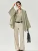 Conjunto relajado de dos piezas estilo Zen minimalista para mujer, 75% cachemir + 25% seda de morera, camisola de punto con cuello en V con cárdigan grande tipo chal