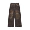 Jeans Sucios Estilo Waste Earth para Hombre Diseño Trendy de Calle Frita Pantalones de Pierna Ancha Sueltos Plisados oversize