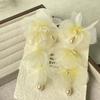 Pendientes de Borla con Gota de Agua de Perla y Flor de Gasa Estilo Vacacional Pendientes de Diseño de Personalidad Exagerados de Moda Elegantes de Alta Gama Pendientes de Moda