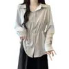 Colección Otoño 2026: Camisa de Manga Larga con Cintura de Cordón Talla Plus para el Trabajo, Top Elegante y Versátil