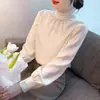 Comércio exterior feminino em estoque foto real 2024 outono novo versão coreana de Coringa com miçangas cetim manga longa camisa jaqueta feminina outono