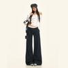 25º Look do Dia! |Calça Casual de Pierna Larga com Cintura Costurada em Renda Outono e Inverno Calça Reta Sexy de Cintura Baixa Comprimento Total