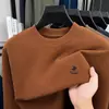 Moletom Masculino Novo Outono 2026, Moda Casual Versátil para Meia-Idade, Gola Meia Alta, Logo de Cavalo Bordado, Moletom Básico para Homens
