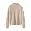 Suéter de Cashmere 100% com Gola Alta Meia para Mulheres Inverno Solto Grosso Quente Estilo Coreano Estilo Preguiçoso Tricô Básico