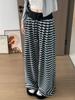 Calça Larga Listrada Colorida Casual para Mulheres, Outono Cintura Alta Drapeado Versátil Comprimento Total Reta Solta Casual Longa