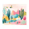 Estilo de arte color block cacto deserto pássaro planta tapeçaria tecido pendurado na parede quarto sala de estudo decoração de parede tecido de fundo