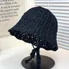 Sombrero de Sol de Paja Tejida con Cinta Park Soo-young para Niños Todo Fósforo Hueco que Muestra la Cara Pequeño de Encaje Tejido a Mano Sombrero de Pescador