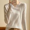 Camiseta de Manga Larga Redonda Suelta para Mujer con Borde de Borlas de Otoño Transfronterizo, Suéter Delgado de Lana Fina, Color Sólido, Tejido de Punto Base