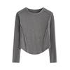 [Lana + Lyocell] Camiseta Base de Espiga Ajustada para Principios de Otoño, Camiseta Casual de Manga Larga Adelgazante para Mujer, Top de Capa Interior