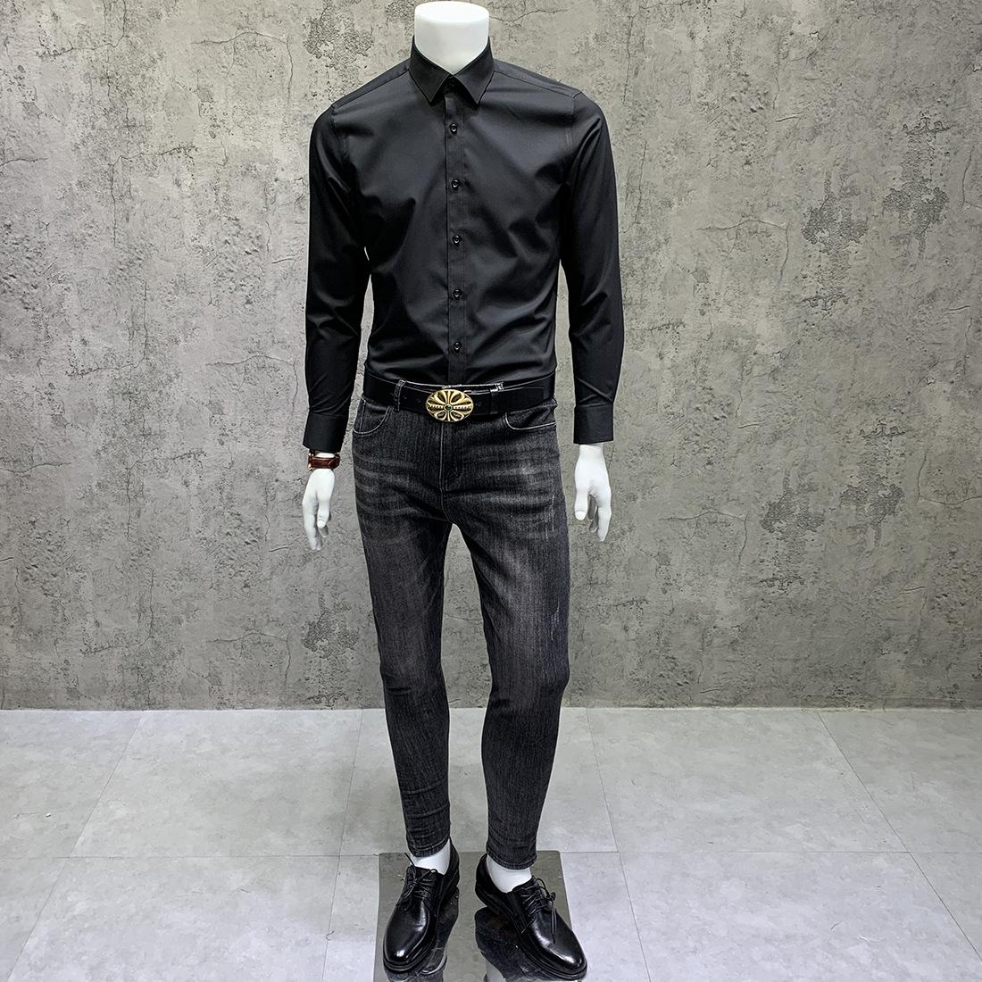 NS101纯色长袖衬衫 黑色 (4).JPG