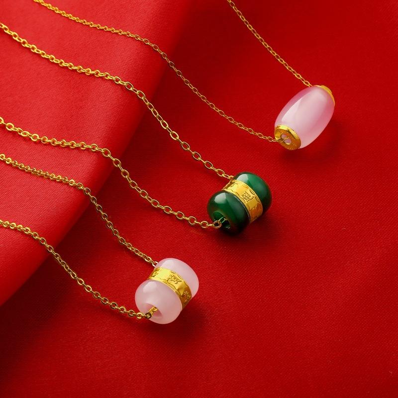 智贝主图_0足金镶玉和田玉吊坠男女款白玉情侣转运珠2