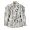 Comercio Exterior Transfronterizo Ropa de Mujer Otoño 2025 Estilo Europeo y Americano Chaqueta de Traje con Corbata de Lunares y Manga Irregular para Mujer B129752