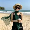 Bufanda Pequeña Larga Estilo Coreano de Verano para Mujer Bufanda de Seda de Color Sólido Delgada Protector Solar de Seda Chifón para Bailar Bufanda Qiaoqi Roja