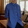 Miu camisa blusa de manga larga con volantes y cuello alto de cuadros azules cuadros azules cuadros blancos spandex