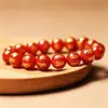 Pulsera sencilla de ágata roja natural con mantra de seis caracteres, disponible en varios tamaños, roja con cuentas doradas, joyería de ágata roja simple y clásica