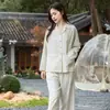 Pijama de Gasa de Doble Capa 100% Algodón Star Jump para Mujer, Nuevo Conjunto de Ropa de Casa de Gasa de Doble Capa 100% Algodón de Manga Larga para Hombre, Adecuado para Usar al Aire Libre