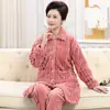 Pijama Recheado para Mulheres Inverno 2025 Novo Conjunto de Duas Peças Calça de Manga Longa Cardigã Espessado Roupa de Casa para Mães