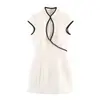 BZL2026 Vestido de verano para mujer estilo europeo y americano con ribete de color contrastante, minivestido de manga corta 12331 mezcla de fibra sintética blanco y negro