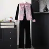 Conjunto de Otoño para Mamá: Nuevo Chaleco Abrigo de Estilo Chino de Alta Gama, Traje Tang de Moda para Primavera y Otoño para Mujeres de Mediana Edad y Mayores, Traje de Terciopelo Dorado
