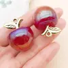 Mezcla de 6 Tipos de Colores Sólidos Acrílicos de 32x25 mm Chapados en UV Colgantes Grandes de Manzana 3D Accesorios para Llaveros DIY