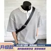 Camiseta Henley de peso pesado com listras e manga curta para homens, marca da moda, manga de três quartos, verão solta casual de meia-manga