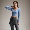 Conjunto de roupa de yoga para mulheres com sensação de pele nua e amigável à pele, top de manga longa com decote quadrado, conjunto de duas peças de cintura alta que cobre o quadril para Pilates para mulheres