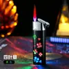 Encendedor creativo de siete colores deslumbrante con diseño calado, recargable, a prueba de viento, con llama roja directa, regalo personalizado disponible para venta al por mayor